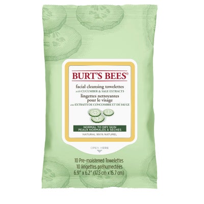 Lingettes nettoyantes pour le visage au concombre et à la sauge emballage de 10