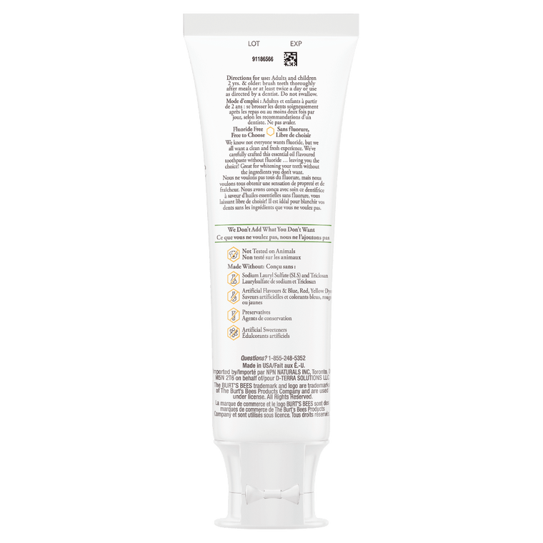 Purely White Zen Peppermint Toothpaste FluorideFree Burt's Bees