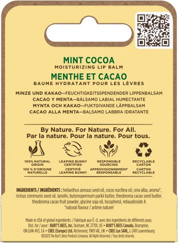 Baume hydratant pour les lèvres d’origine naturelle à 100 % à saveur de menthe et de cacao de Burt’s Bees® 