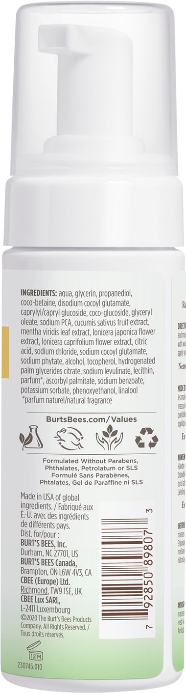 Burt&#8217;s Bees Refreshing Foaming Face Cleanser with Cucumber and Mint, 142mL 