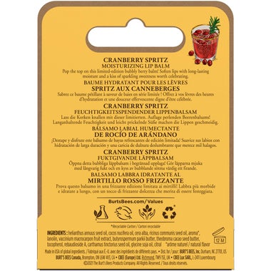 Burt’s Bees® Moisturizing Lip Balm, 100% Natural Origin, Cranberry Spritz, Holiday Gift 